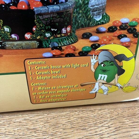 Dept 56 Halloween Flying Witch's Castle Light-up Animated Candy Dish M&Ms in Box - Picture 12 of 13